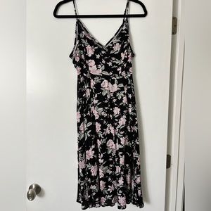 Lulus Black Floral Midi Dress with side slit